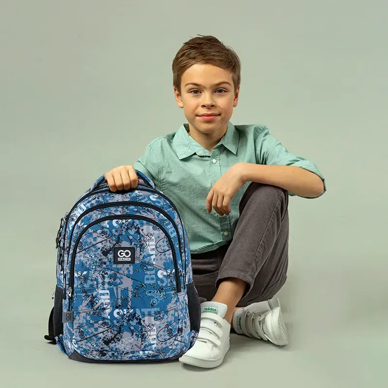 GoPack Teens Blue Backpack with 3 Compartments & Style