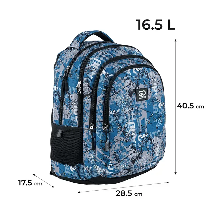GoPack Teens Blue Backpack with 3 Compartments & Style