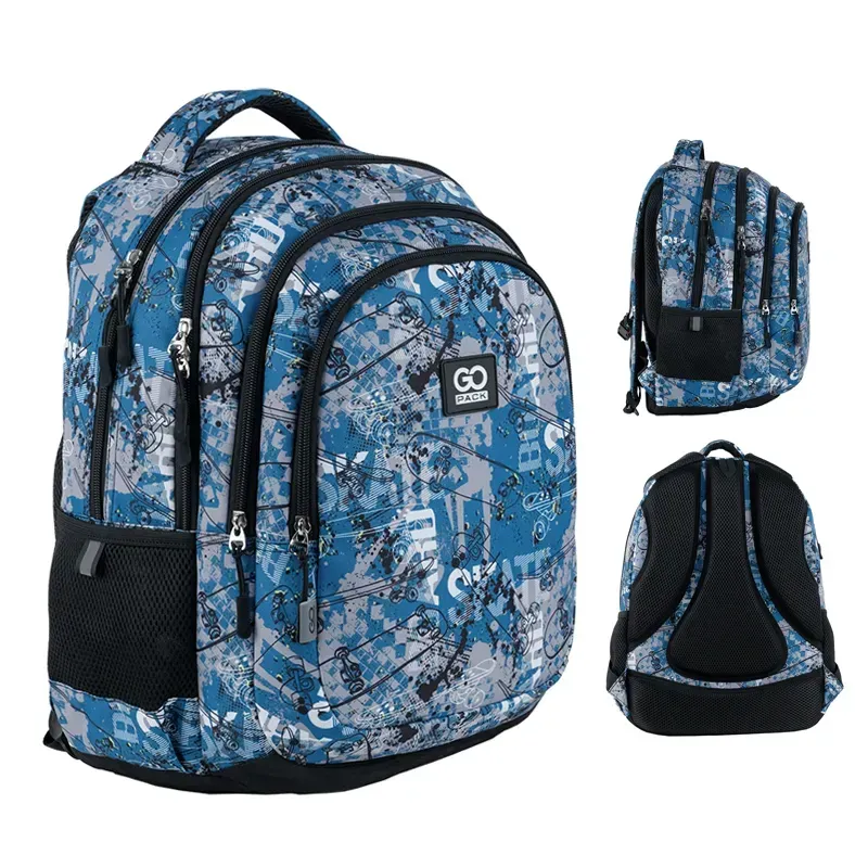 GoPack Teens Blue Backpack with 3 Compartments & Style