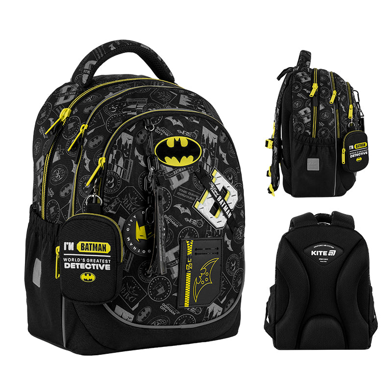 Kite DC Batman School Backpack – IGR Certified, Grades 1-6, Heights 130-145 cm