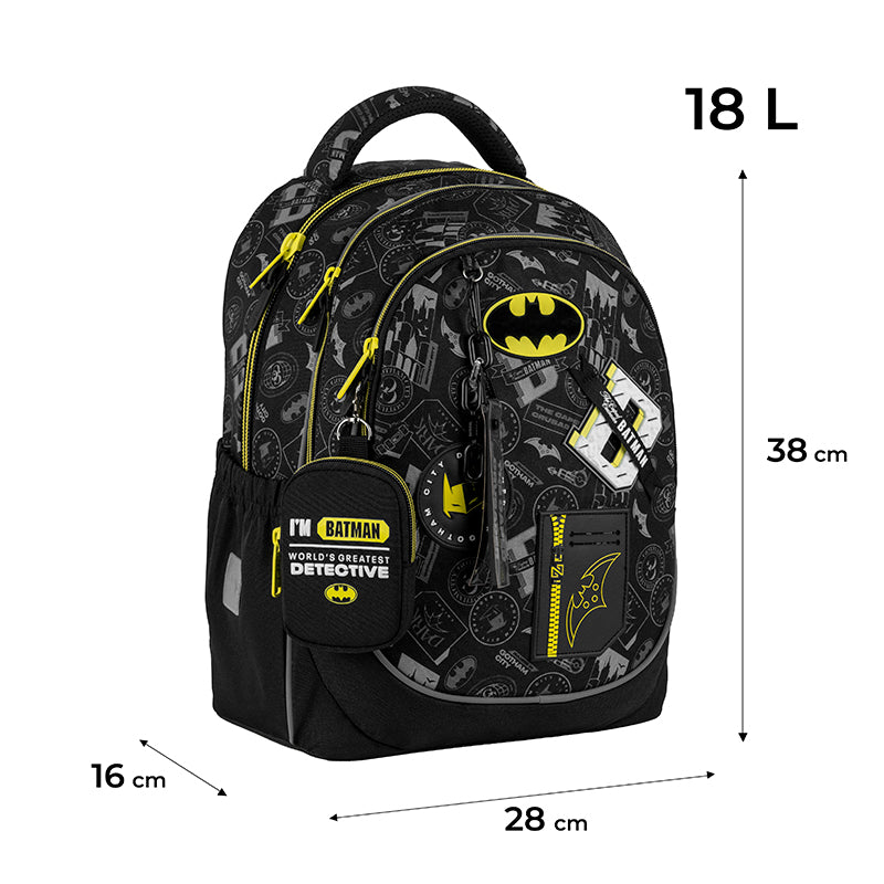 Kite DC Batman School Backpack – IGR Certified, Grades 1-6, Heights 130-145 cm
