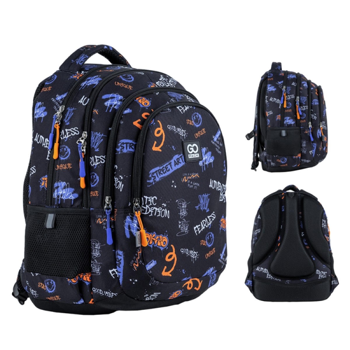 Black GoPack Teens Backpack with Dividers & Chest Strap