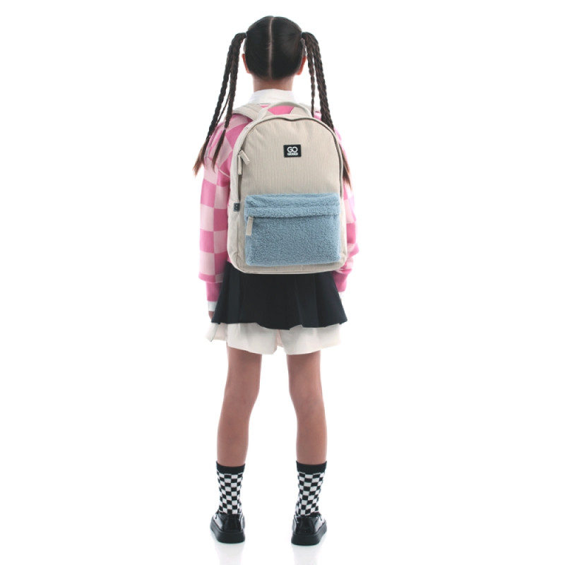 Beige GoPack Teens Backpack with Plush & Corduroy