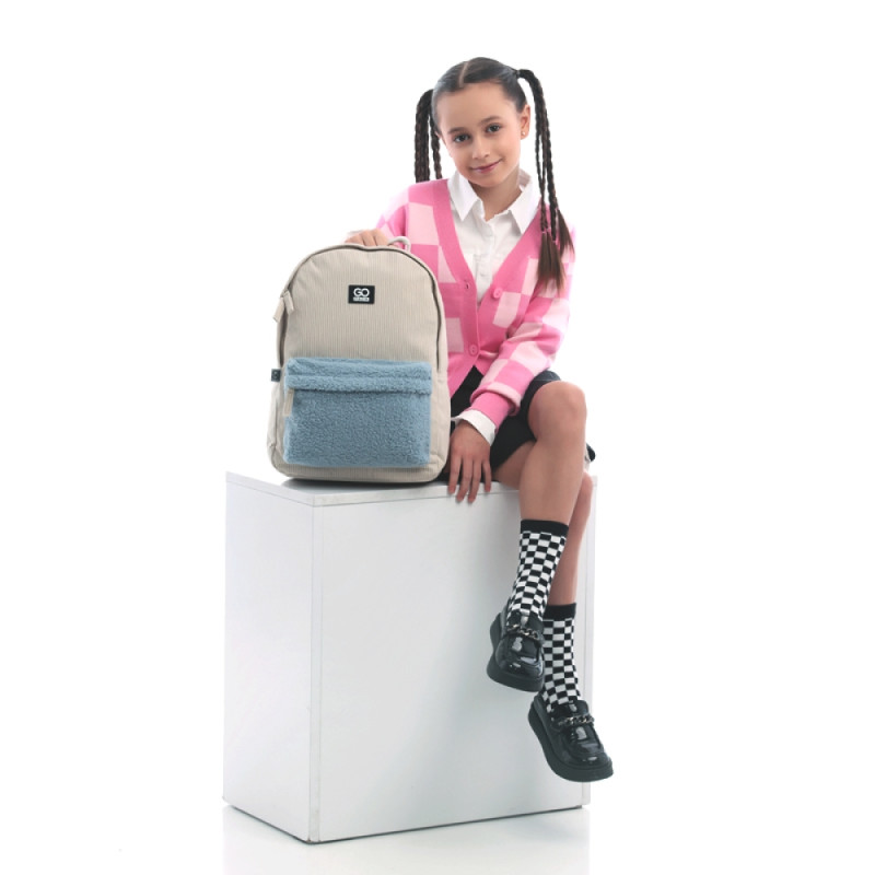 Beige GoPack Teens Backpack with Plush & Corduroy