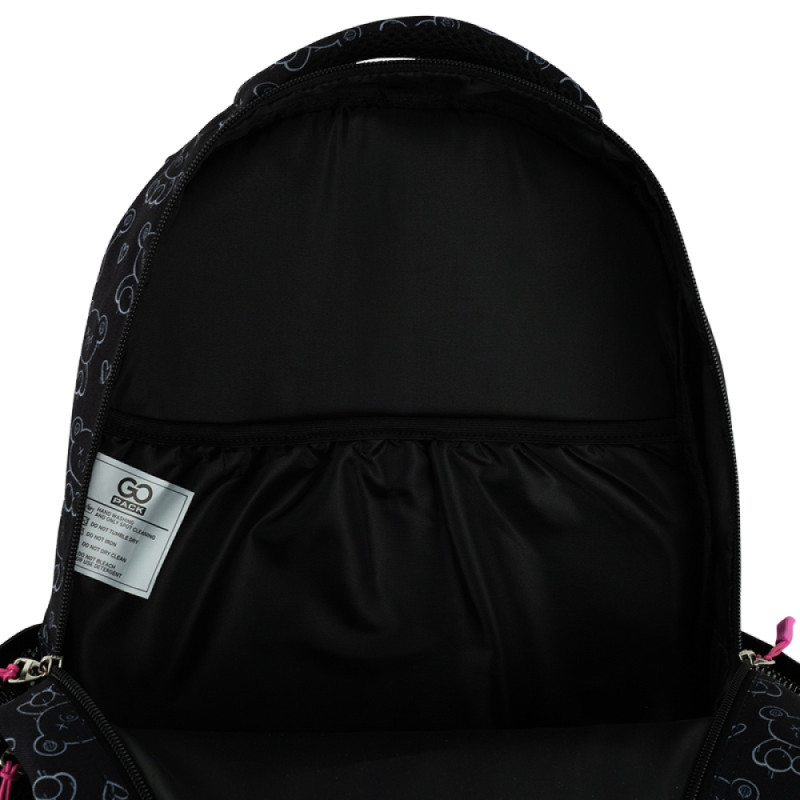 GoPack Black Teens School Backpack with 3 Compartments & Chest Strap