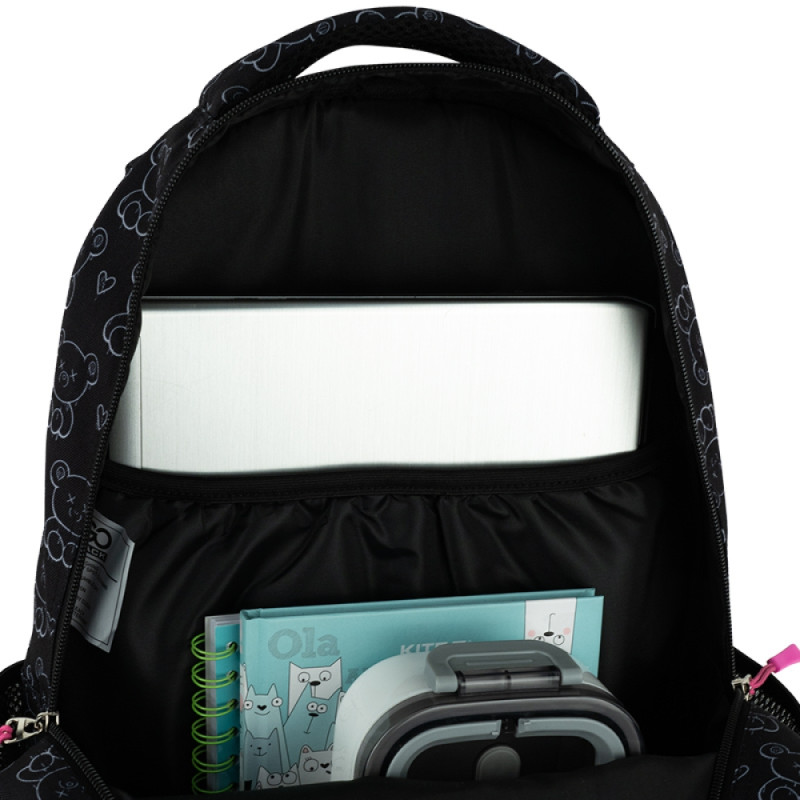 GoPack Black Teens School Backpack with 3 Compartments & Chest Strap