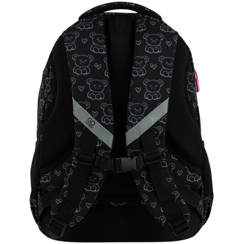 GoPack Black Teens School Backpack with 3 Compartments & Chest Strap