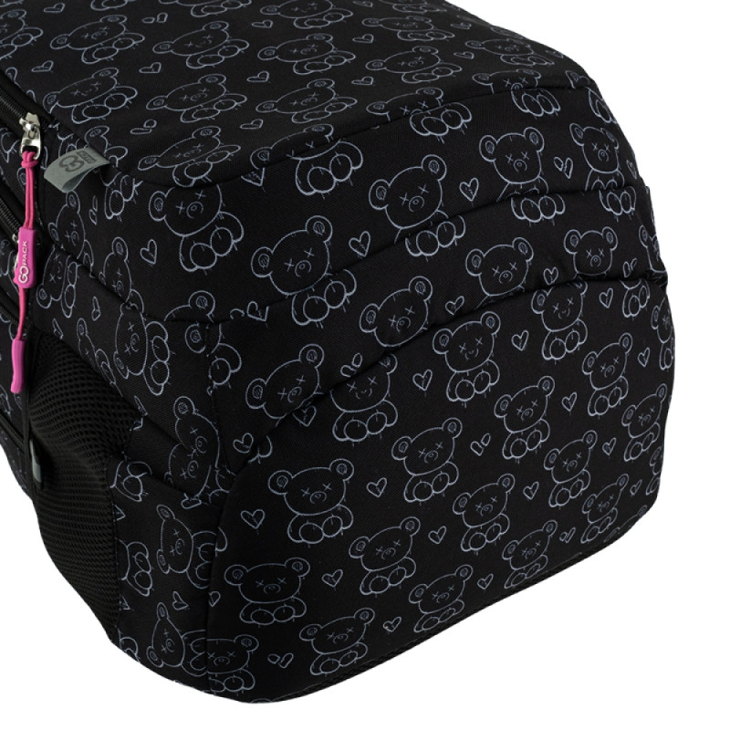 GoPack Black Teens School Backpack with 3 Compartments & Chest Strap