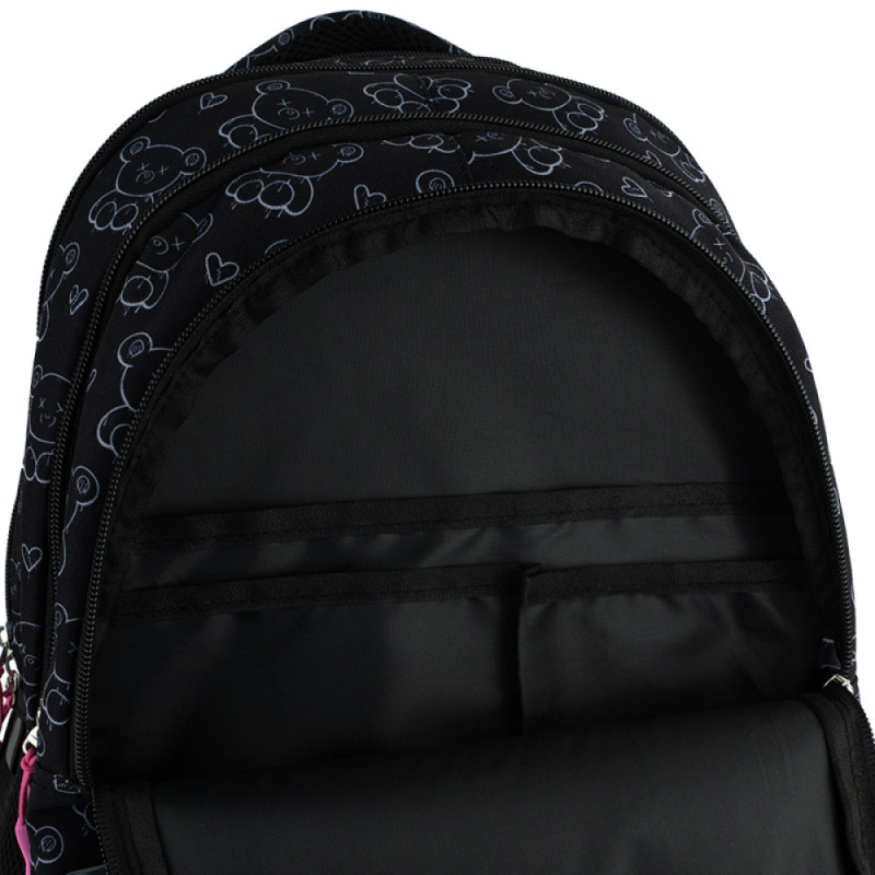 GoPack Black Teens School Backpack with 3 Compartments & Chest Strap