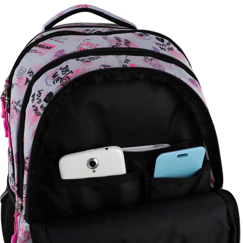 Gray GoPack Teens School Backpack with 3 Compartments & Chest Strap