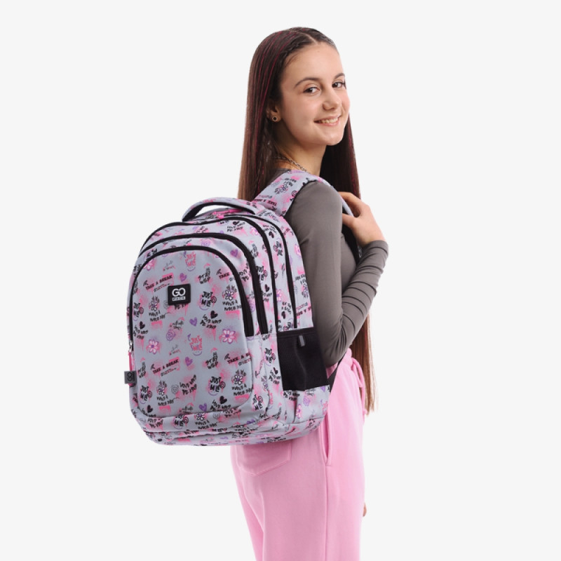 Gray GoPack Teens School Backpack with 3 Compartments & Chest Strap