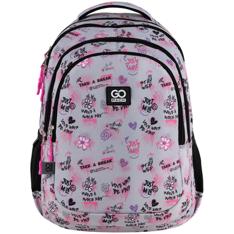 Gray GoPack Teens School Backpack with 3 Compartments & Chest Strap