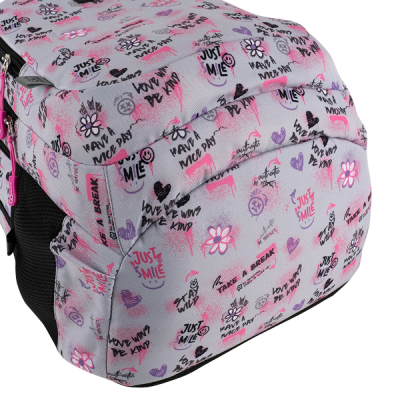 Gray GoPack Teens School Backpack with 3 Compartments & Chest Strap