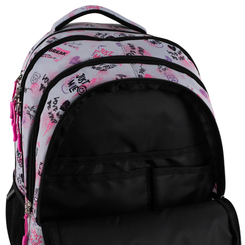 Gray GoPack Teens School Backpack with 3 Compartments & Chest Strap
