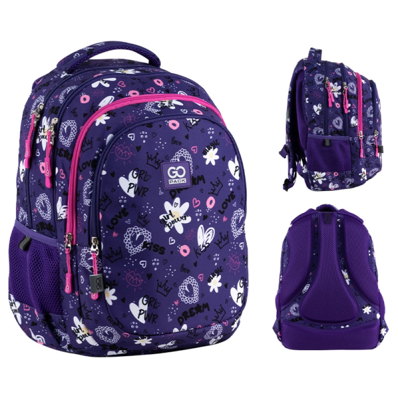Purple GoPack Teens Backpack with 3 Compartments & Support