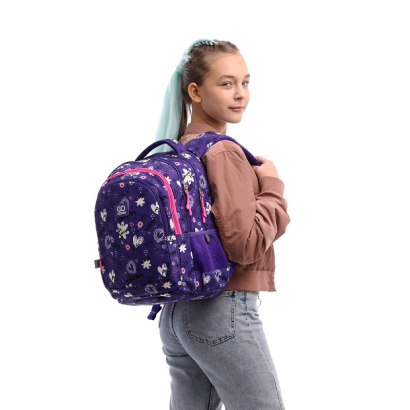 Purple GoPack Teens Backpack with 3 Compartments & Support
