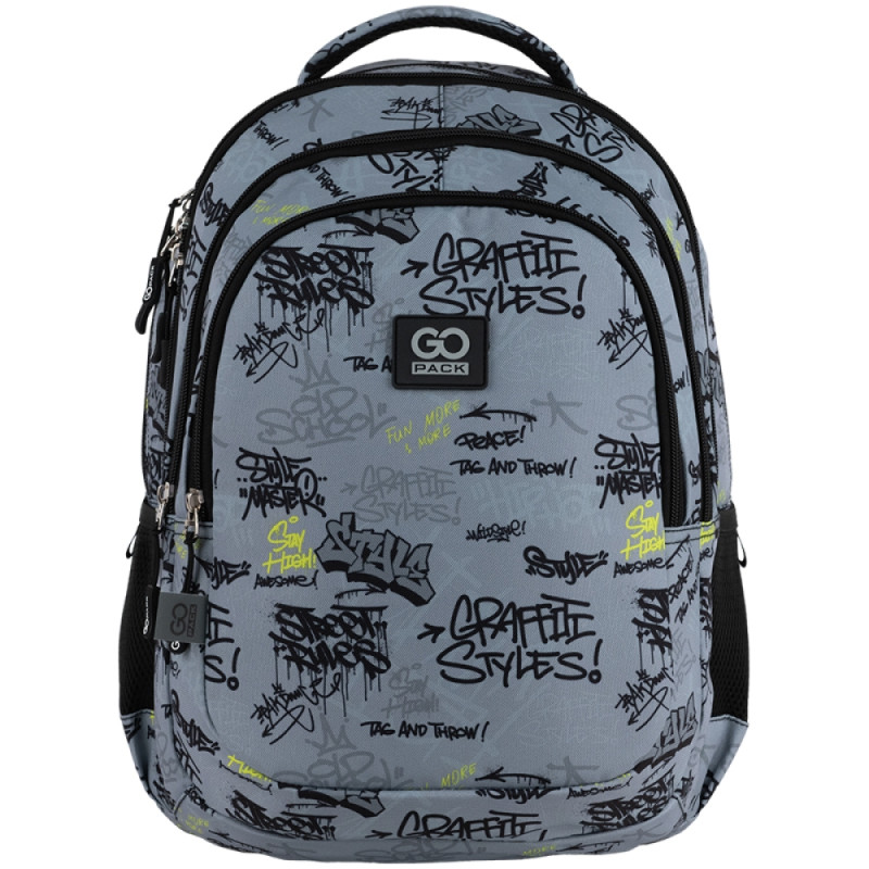 GoPack Gray School Backpack with Chest Strap & 3 Sections