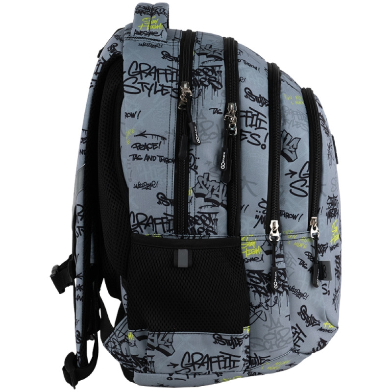 GoPack Gray School Backpack with Chest Strap & 3 Sections
