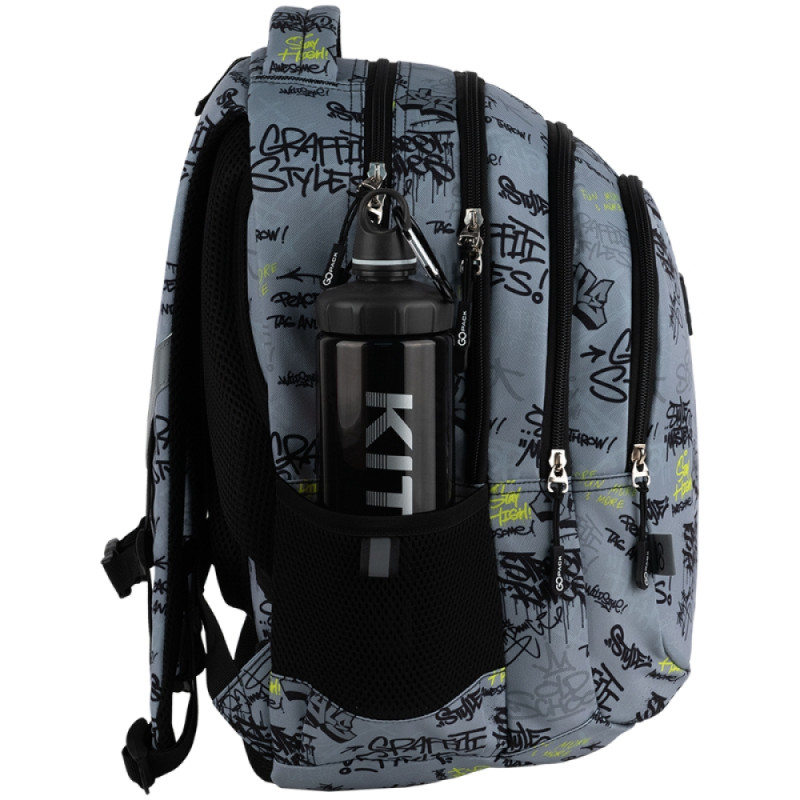 GoPack Gray School Backpack with Chest Strap & 3 Sections