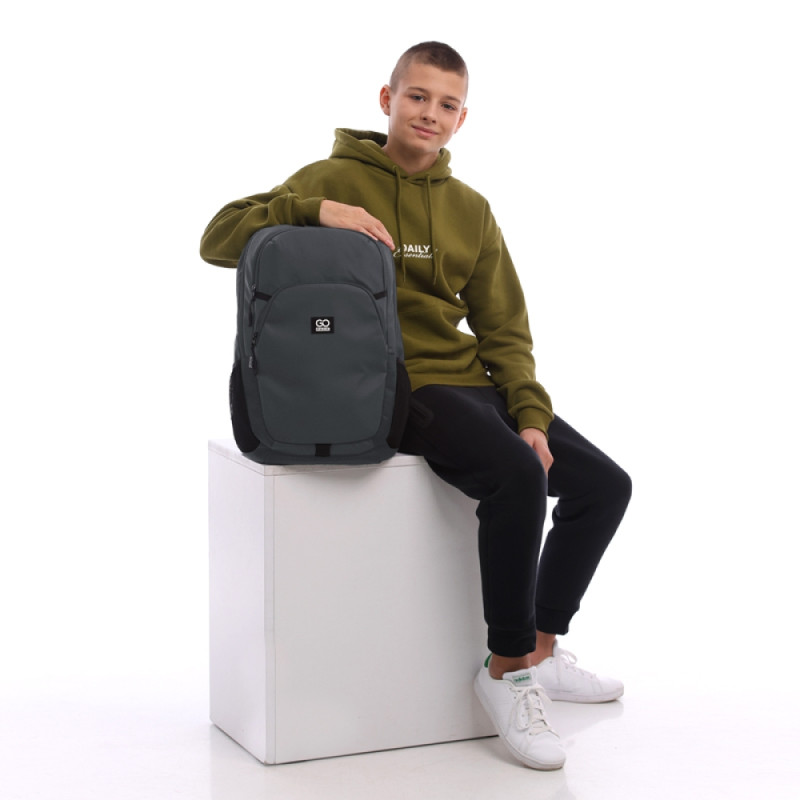 Gray GoPack Teens Backpack with Laptop Sleeve & Luggage Strap