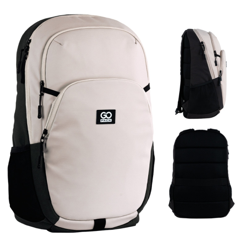 Beige GoPack Teens Backpack with Laptop Sleeve & Travel Strap