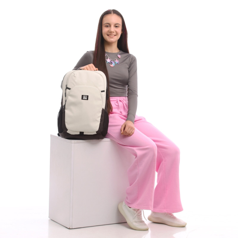 Beige GoPack Teens Backpack with Laptop Sleeve & Travel Strap