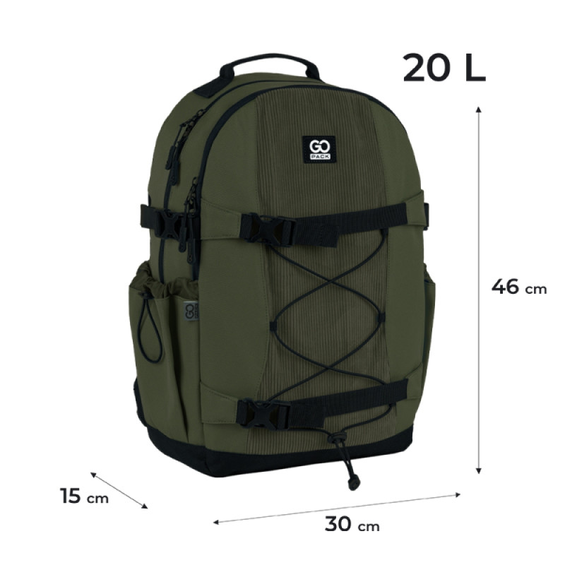 Khaki GoPack Teens Backpack with 2 Compartments & Laptop Pocket