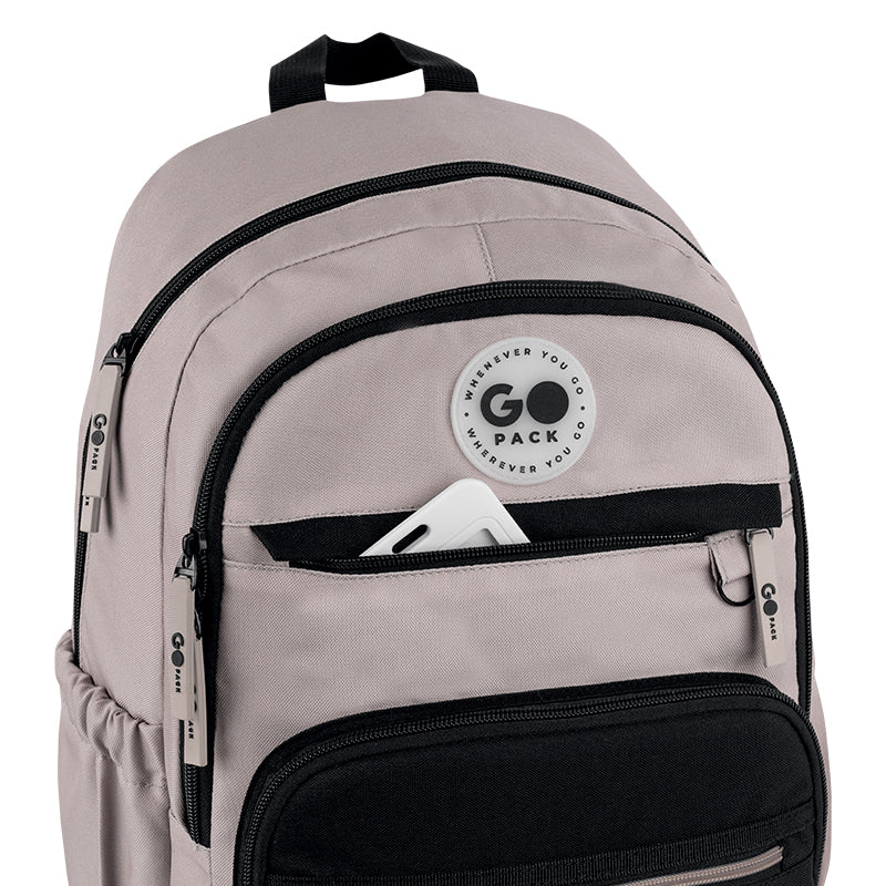 GoPack Beige Teen Backpack – Laptop, 3 Front Pockets, for Heights 145-175 cm