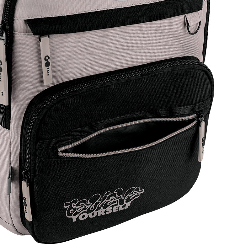 GoPack Beige Teen Backpack – Laptop, 3 Front Pockets, for Heights 145-175 cm
