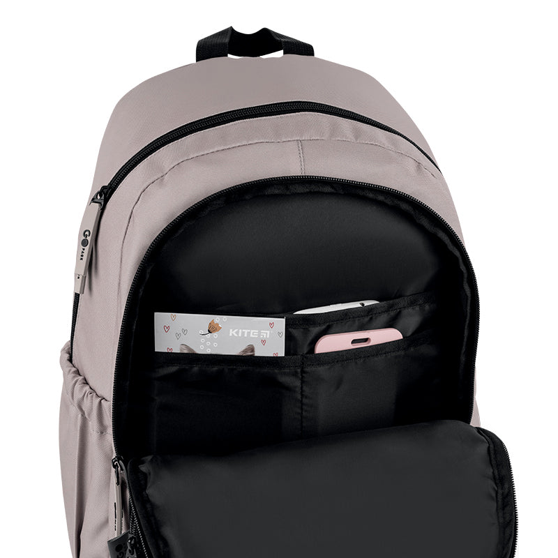 GoPack Beige Teen Backpack – Laptop, 3 Front Pockets, for Heights 145-175 cm