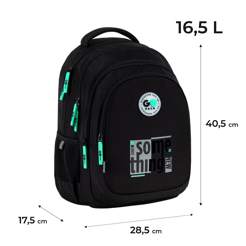 GoPack Black 16.5L Teen Backpack for Grades 4-7, Heights 130-145 cm