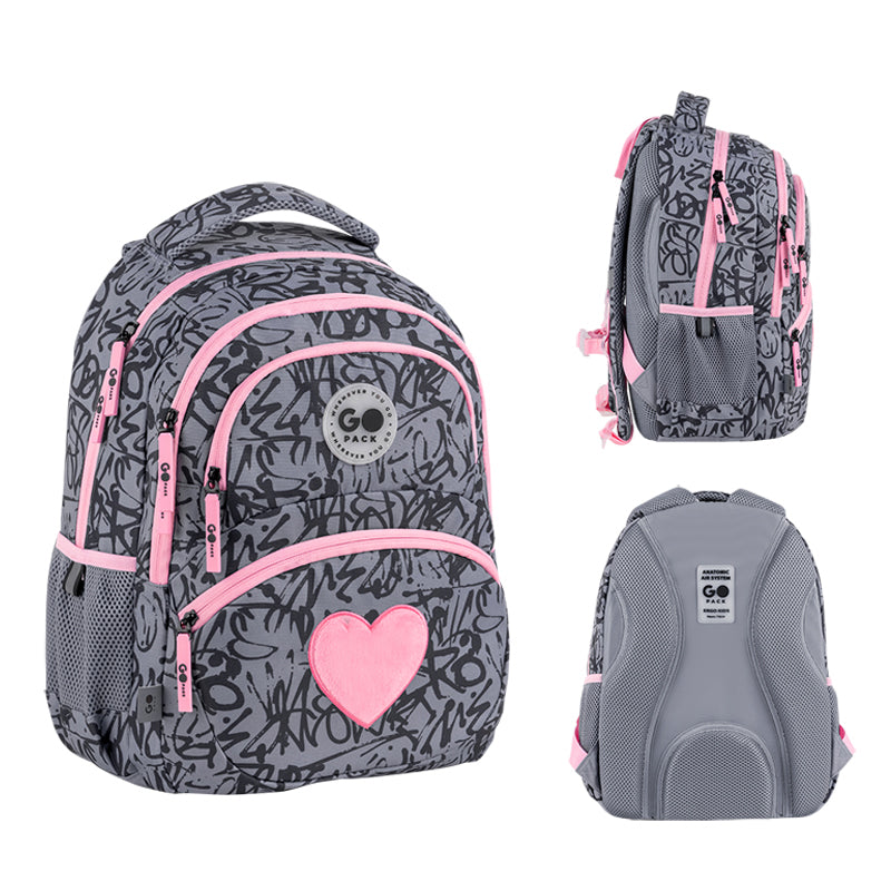 GoPack Fluffy Heart School Backpack for Grades 1-4, Ergo Kids Back