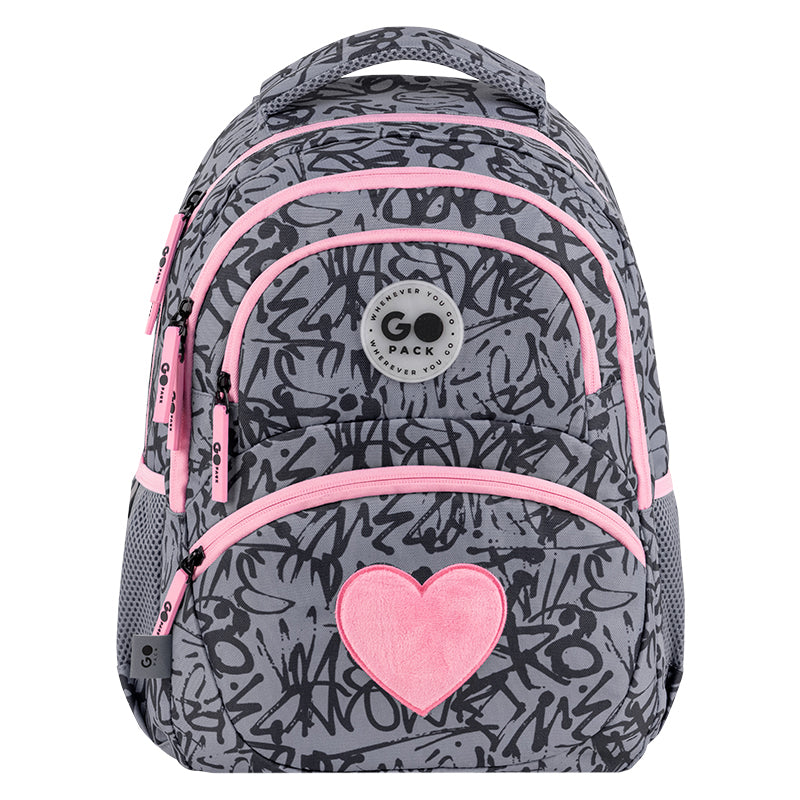 GoPack Fluffy Heart School Backpack for Grades 1-4, Ergo Kids Back