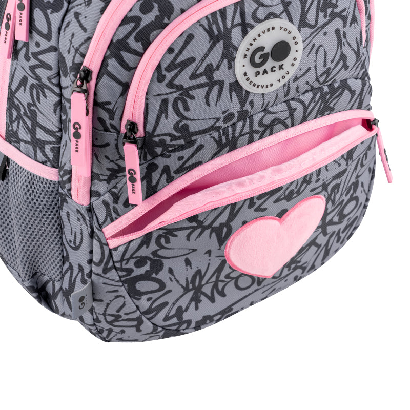 GoPack Fluffy Heart School Backpack for Grades 1-4, Ergo Kids Back