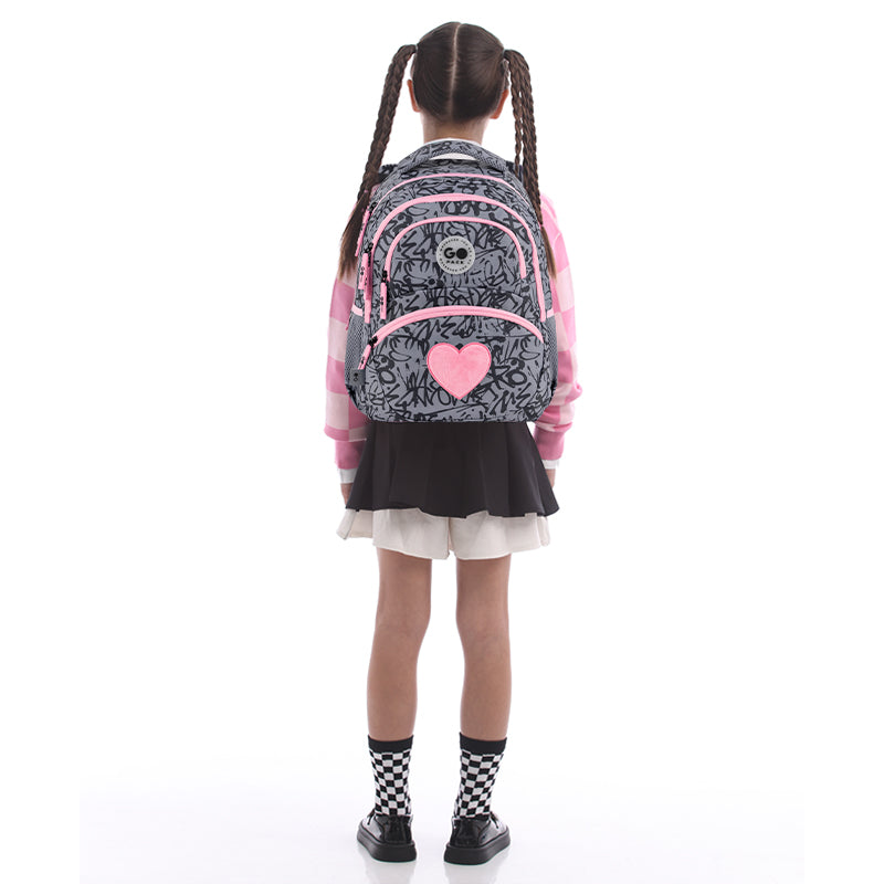 GoPack Fluffy Heart School Backpack for Grades 1-4, Ergo Kids Back