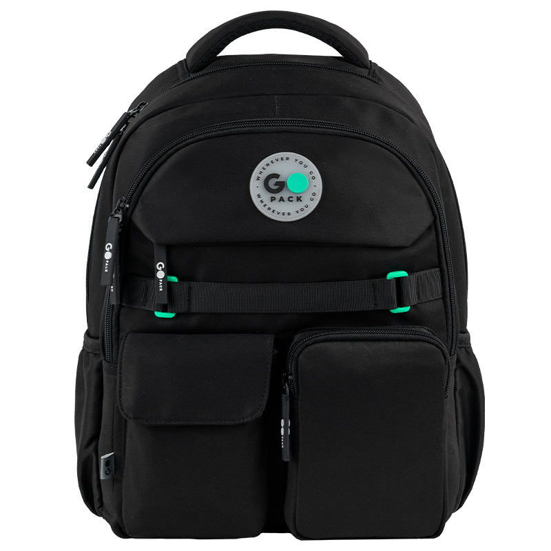 GoPack Black School Backpack for Grades 1-4, Padded Back with Mesh