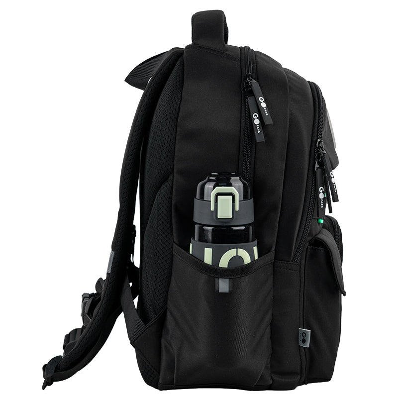 GoPack Black School Backpack for Grades 1-4, Padded Back with Mesh