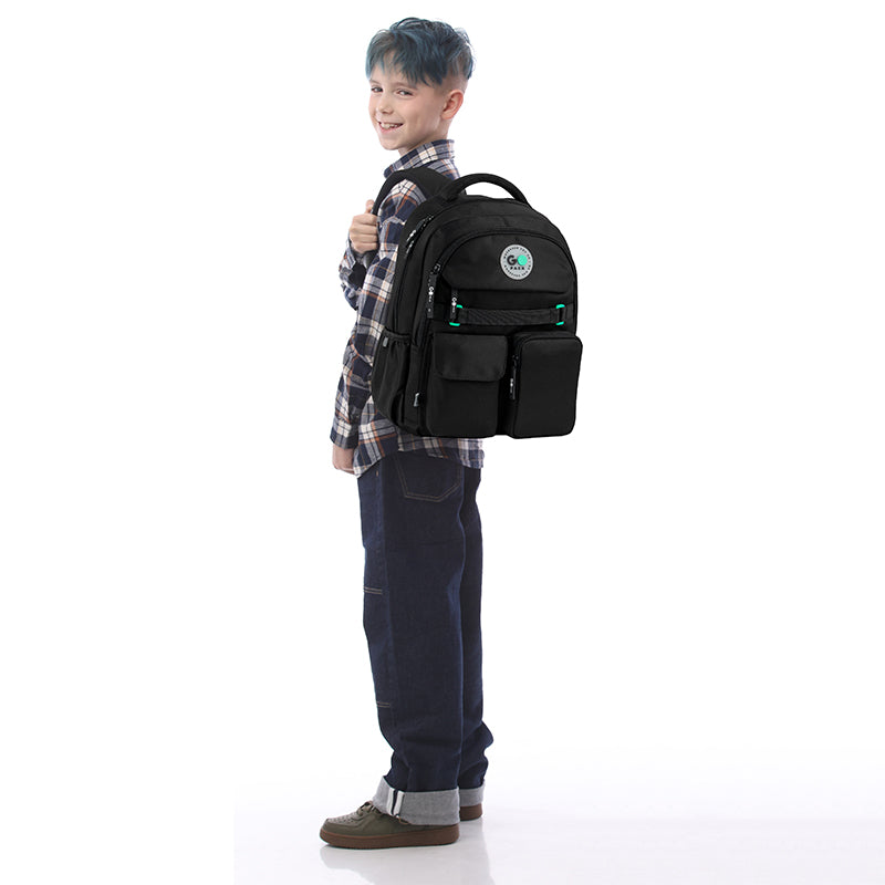 GoPack Black School Backpack for Grades 1-4, Padded Back with Mesh