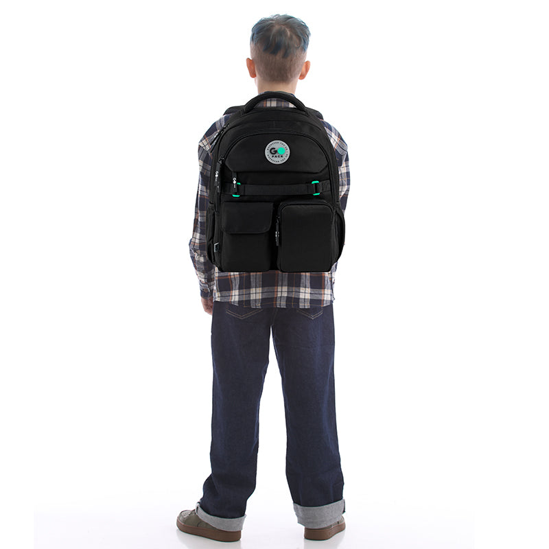 GoPack Black School Backpack for Grades 1-4, Padded Back with Mesh
