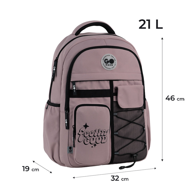 GoPack Pink 21L Teen Backpack – Chest Strap, Laptop, for Heights 145-175 cm