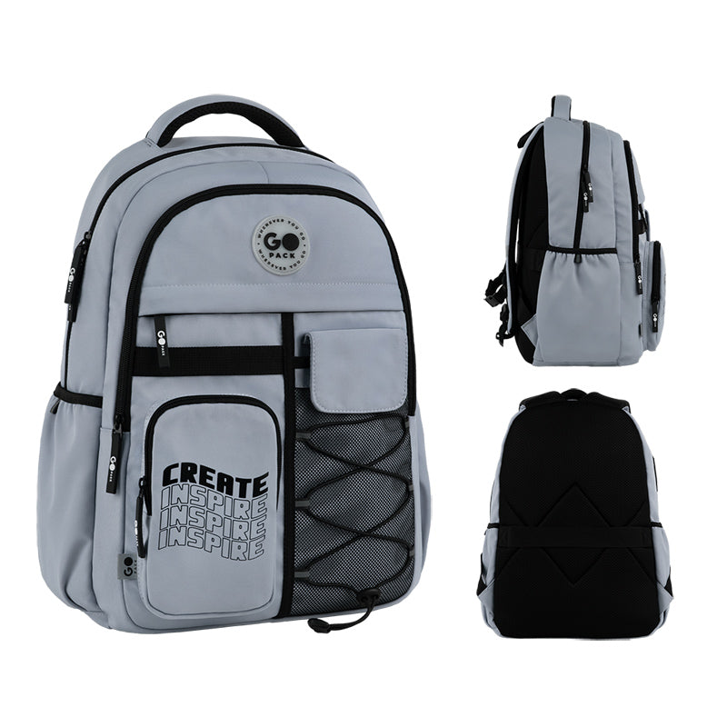GoPack Gray 21L Teen Backpack – Chest Strap, Laptop, for Heights 145-175 cm