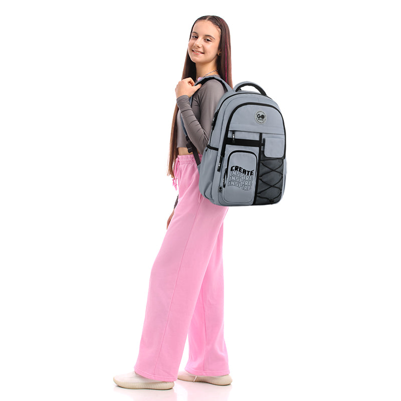 GoPack Gray 21L Teen Backpack – Chest Strap, Laptop, for Heights 145-175 cm