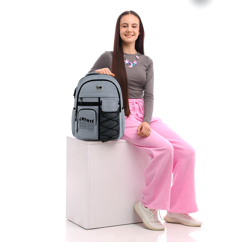 GoPack Gray 21L Teen Backpack – Chest Strap, Laptop, for Heights 145-175 cm