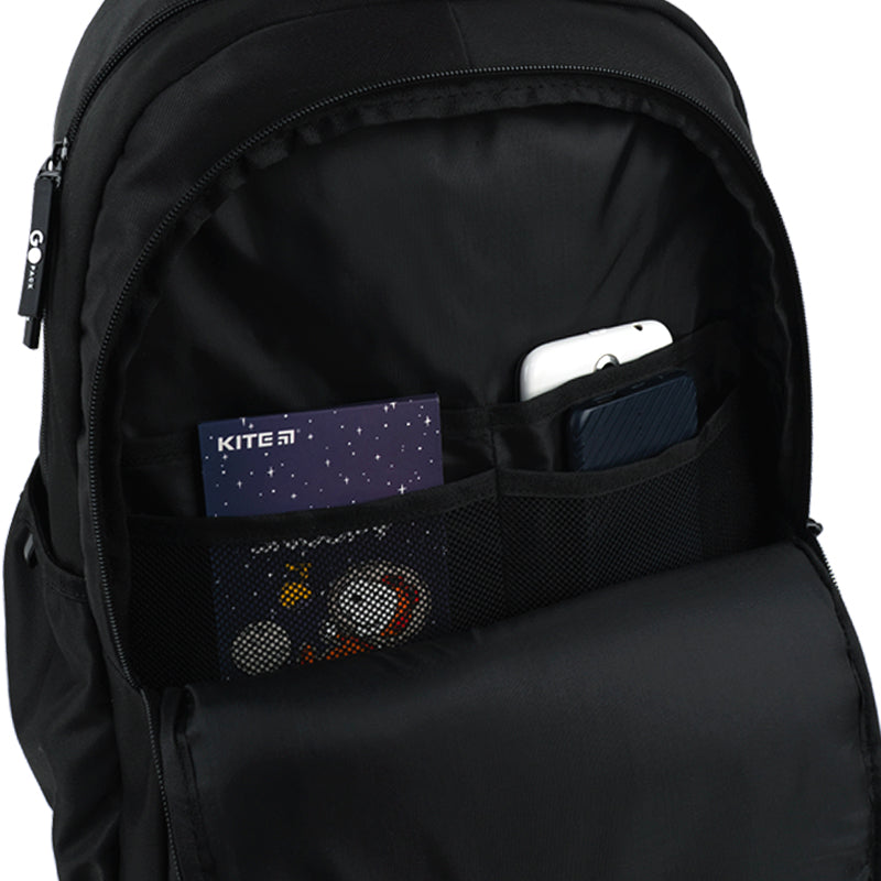GoPack Black 21L Teen Backpack – Chest Strap, Laptop, for Heights 145-175 cm