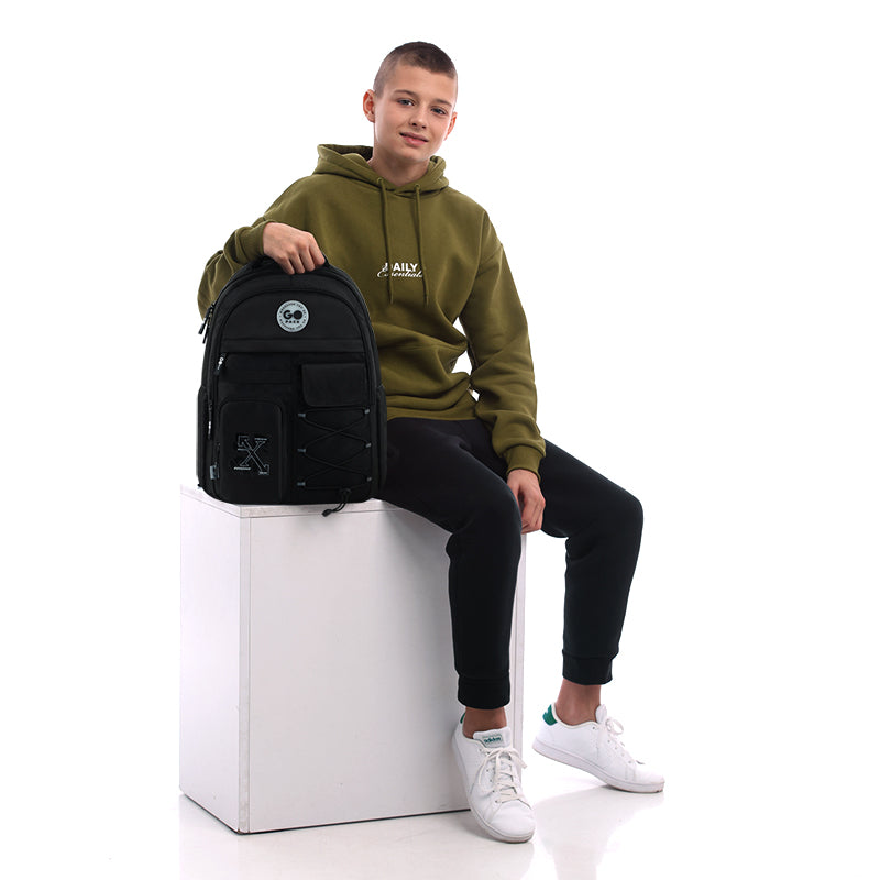 GoPack Black 21L Teen Backpack – Chest Strap, Laptop, for Heights 145-175 cm