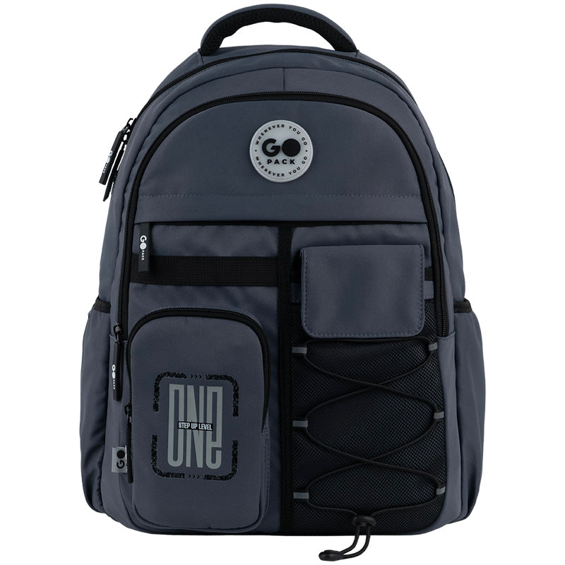 GoPack Dark Gray Teen Backpack – Chest Strap, Laptop, for Heights 145-175 cm