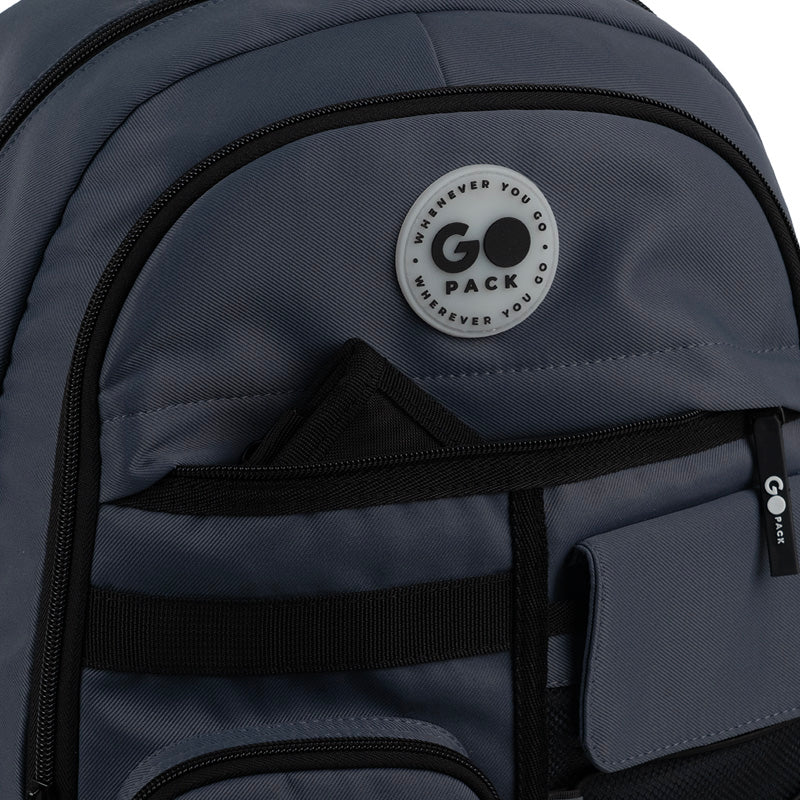 GoPack Dark Gray Teen Backpack – Chest Strap, Laptop, for Heights 145-175 cm