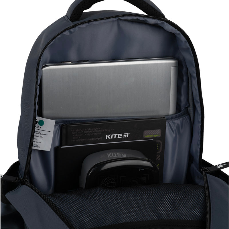 GoPack Dark Gray Teen Backpack – Chest Strap, Laptop, for Heights 145-175 cm