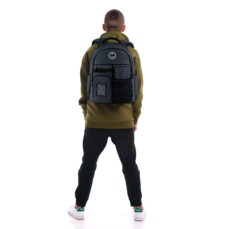 GoPack Dark Gray Teen Backpack – Chest Strap, Laptop, for Heights 145-175 cm