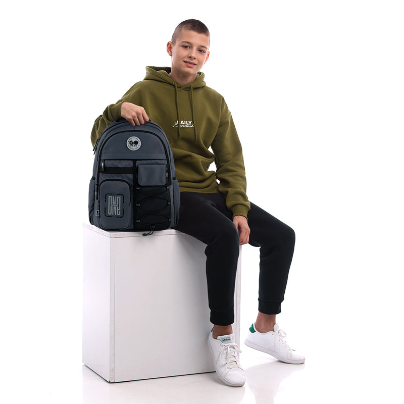 GoPack Dark Gray Teen Backpack – Chest Strap, Laptop, for Heights 145-175 cm